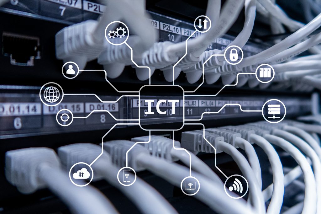 cables plugging into system concept image of information communications technology